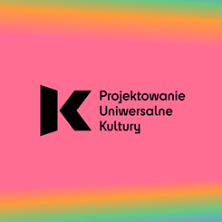 napis na różowym tle: projektowanie uniwersalne kultury