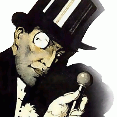 Arsene Lupin, grafika, postać ma cylinder, laseczkę i monokl