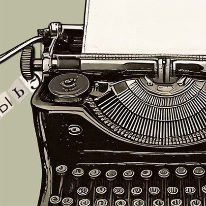 stara maszyna do pisania, fragment na zielony tle.