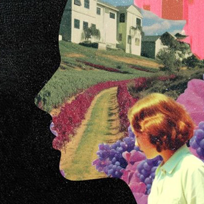 profil twarzy, w nim ujęte symbole związane z Hiszpanią