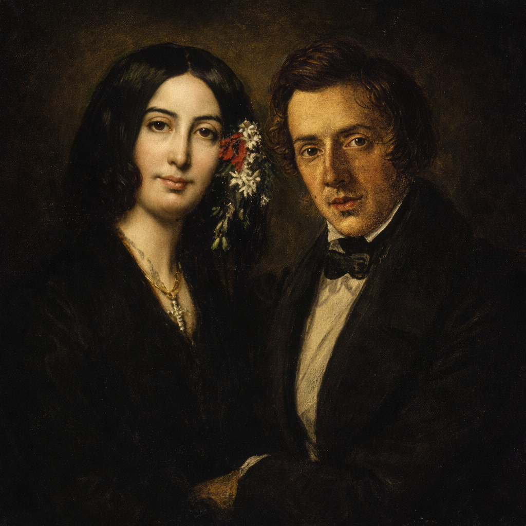 George Sand i Fryderyk Chopin na wspolnym portrecie.