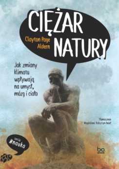 okładka przedstawia rzeźbę siedzącej zamyślonej postaci od której widać czarny dymek z napisami tytułu i autora, tło rozmyte niebiesko - brązowe