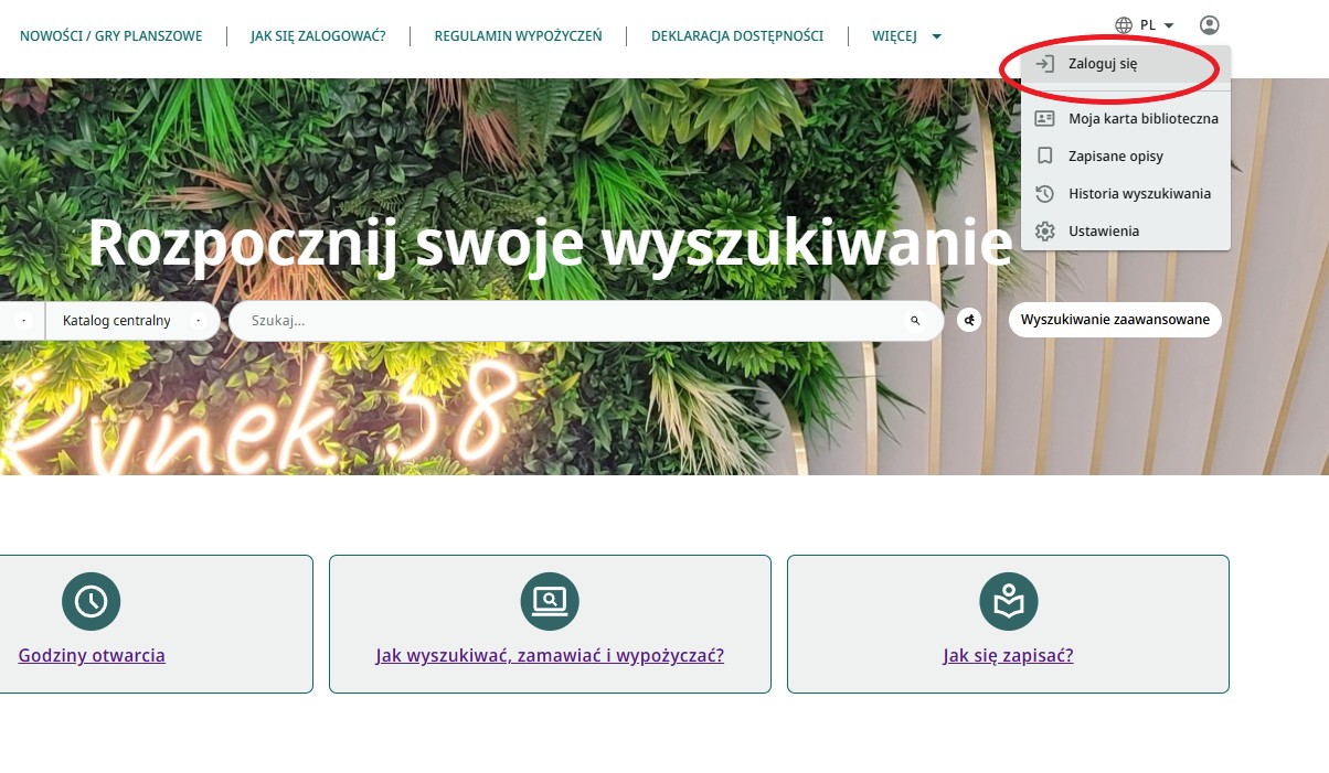 zaznaczony czerwonym kółkiem przycisk "zaloguj się"