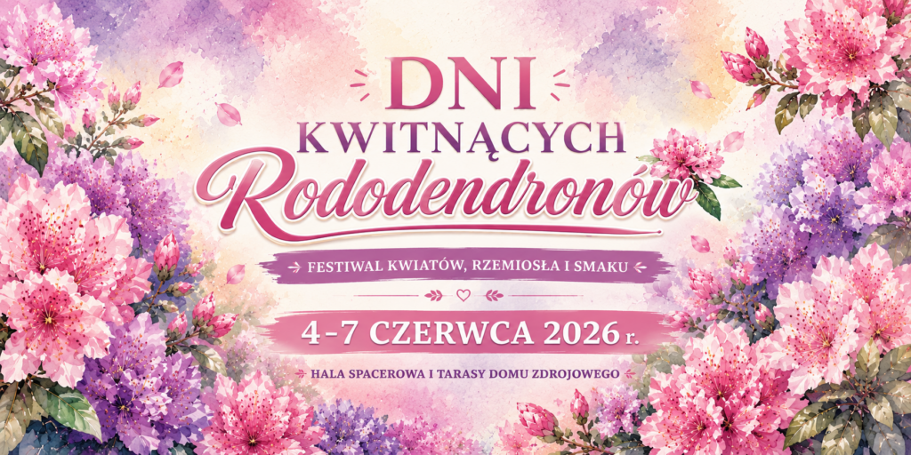 różowe kwiaty, dni roddodendronów, grafika promocyjna