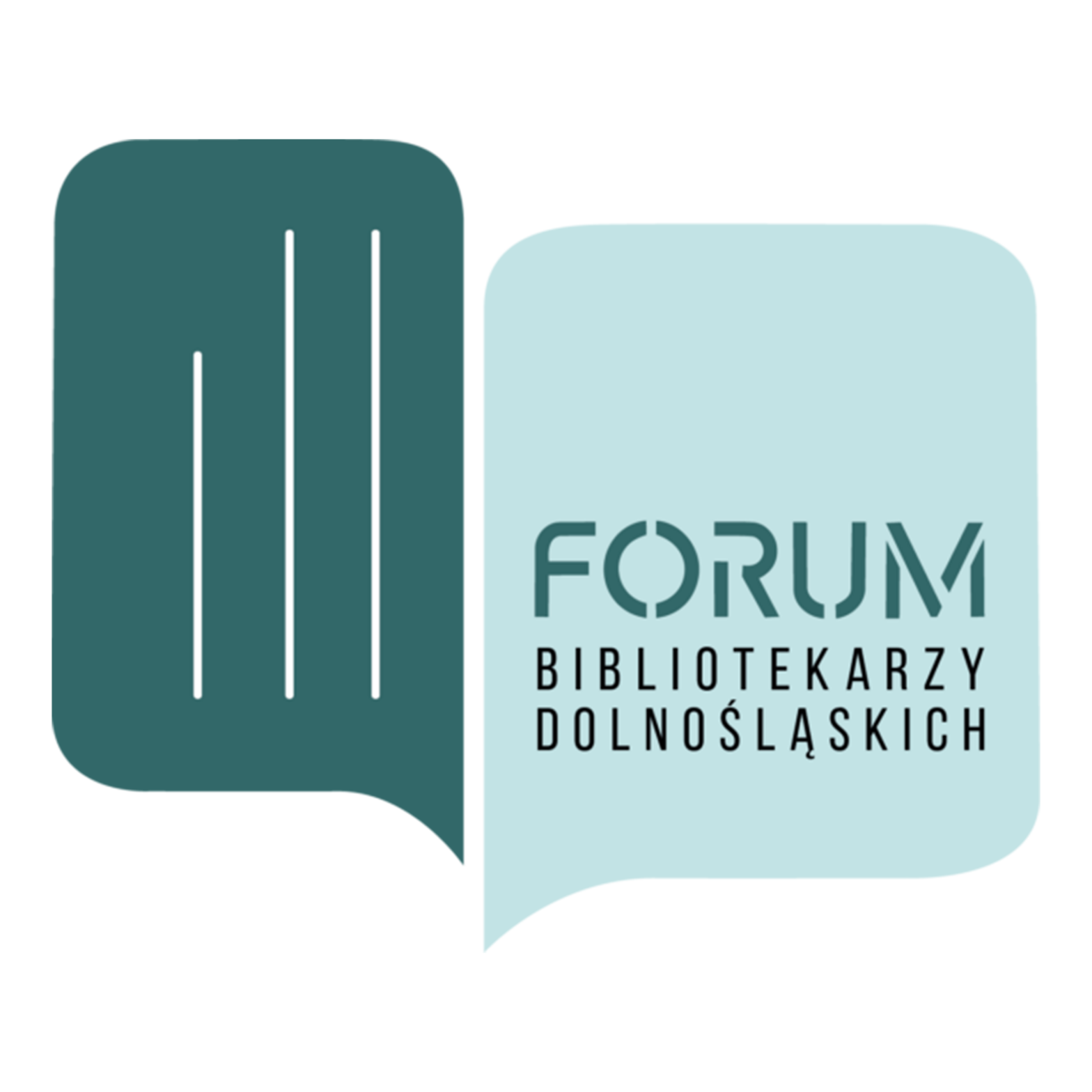 logo forum bibiotekarzy dolnośląskich, dwa dymki kojarzące się z książkami