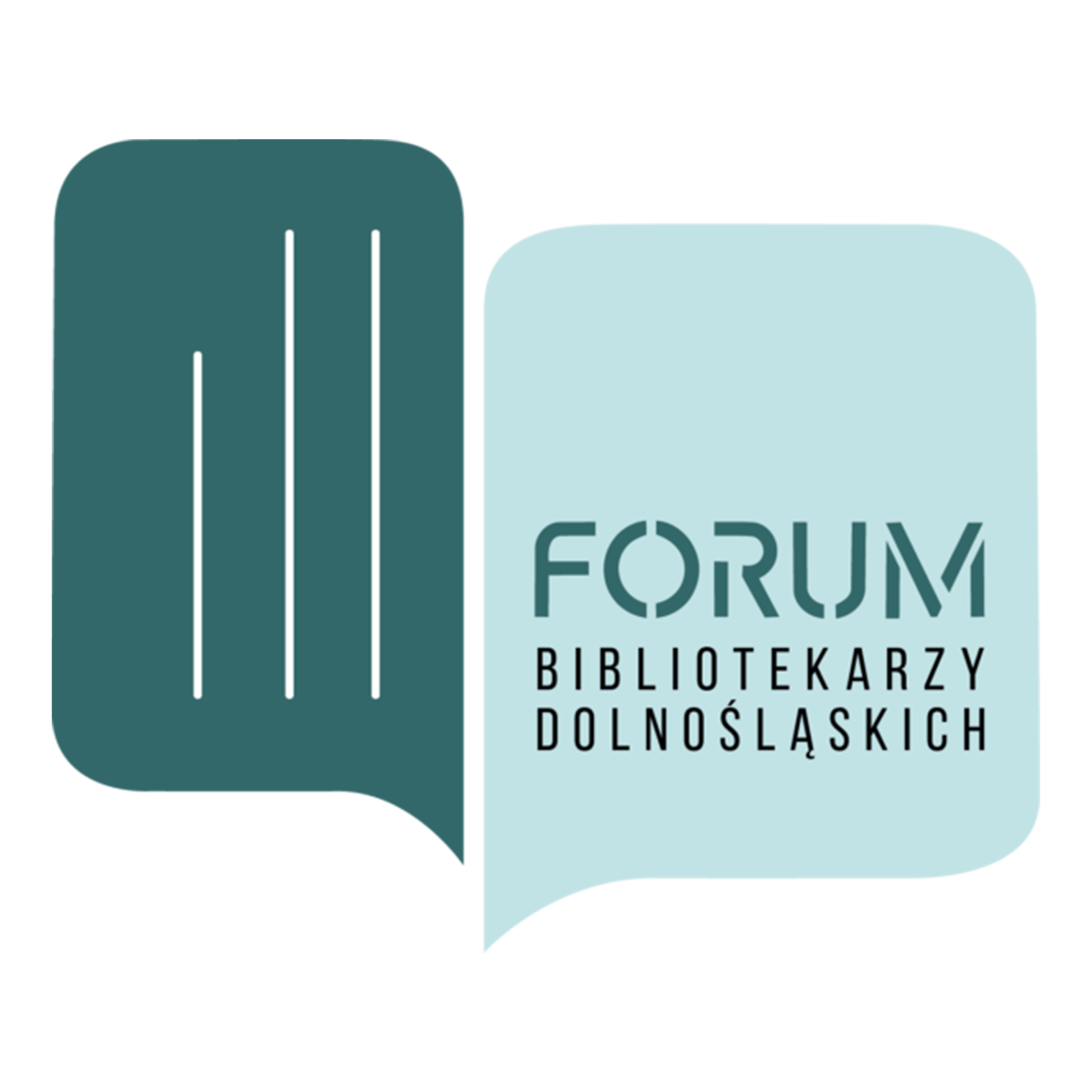 logo forum bibiotekarzy dolnośląskich, dwa dymki kojarzące się z książkami