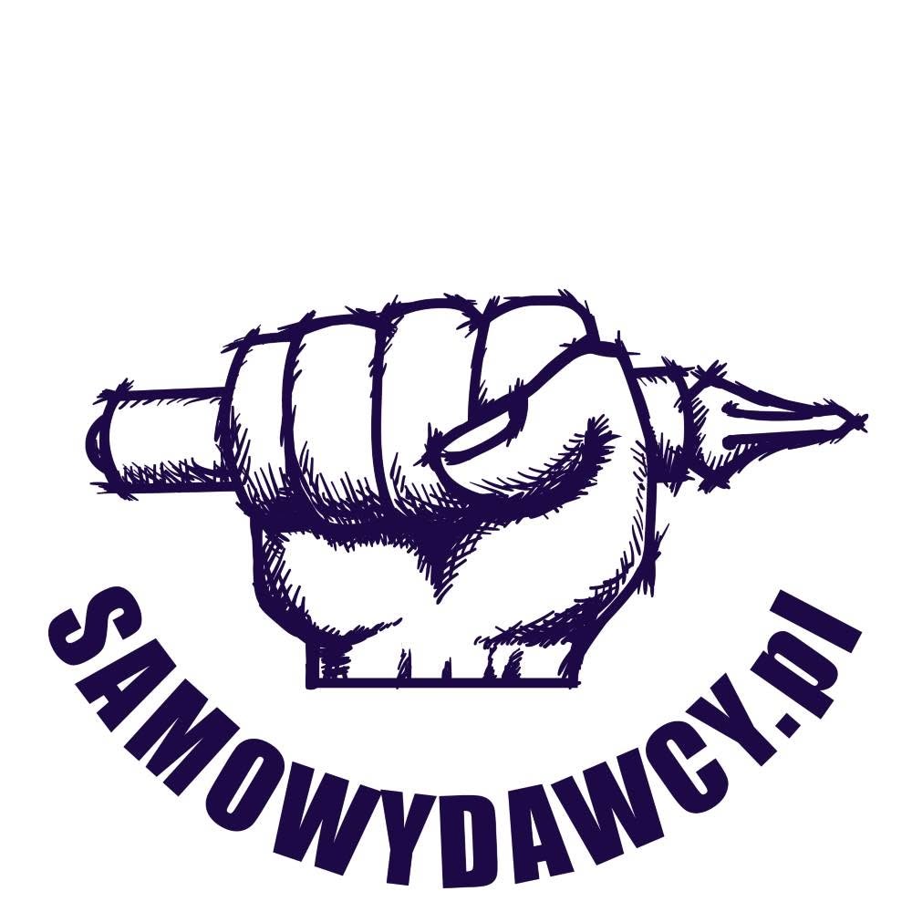 Logo przedstawiające zaciśniętą w pięść dłoń trzymającą długopis. Pod spodem napis samowydawcy.pl